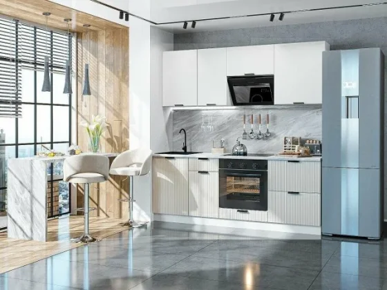 Готовый кухонный гарнитур без столешницы кухня 2 метра Евро Лайн-02 2140*2000*600 Белый, Агат